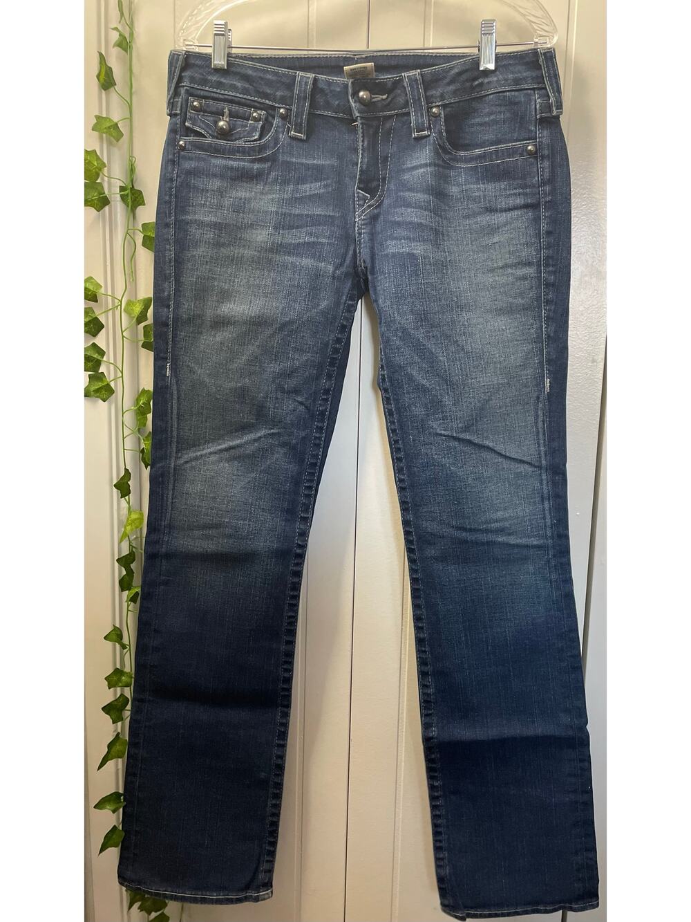 True Religion Blue Denim Relaxed Straight Flap Pockets Mens Jeans SZ 31